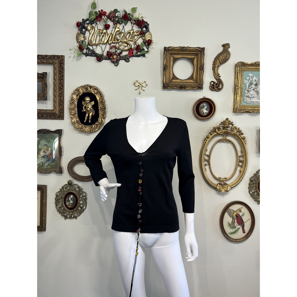 White + Warren Vintage 2005 Beaded Cardigan Top Black M